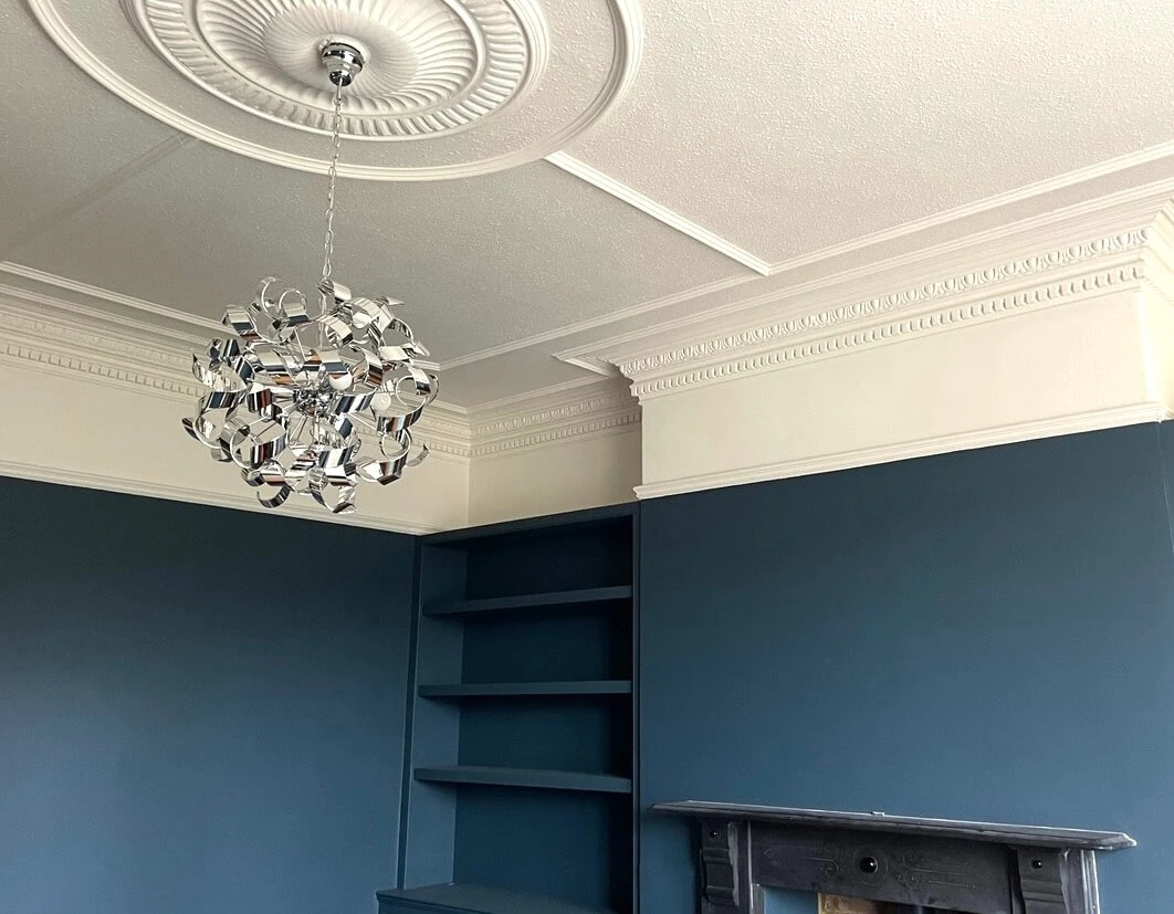 Dining room ceiling and walls painted navy in Newcastle by Tulip Decor