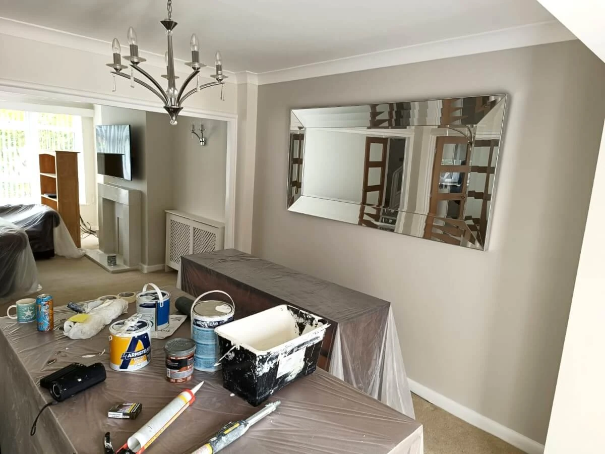 Living room walls and ceiling painted white in Newcastle by Tulip Decor