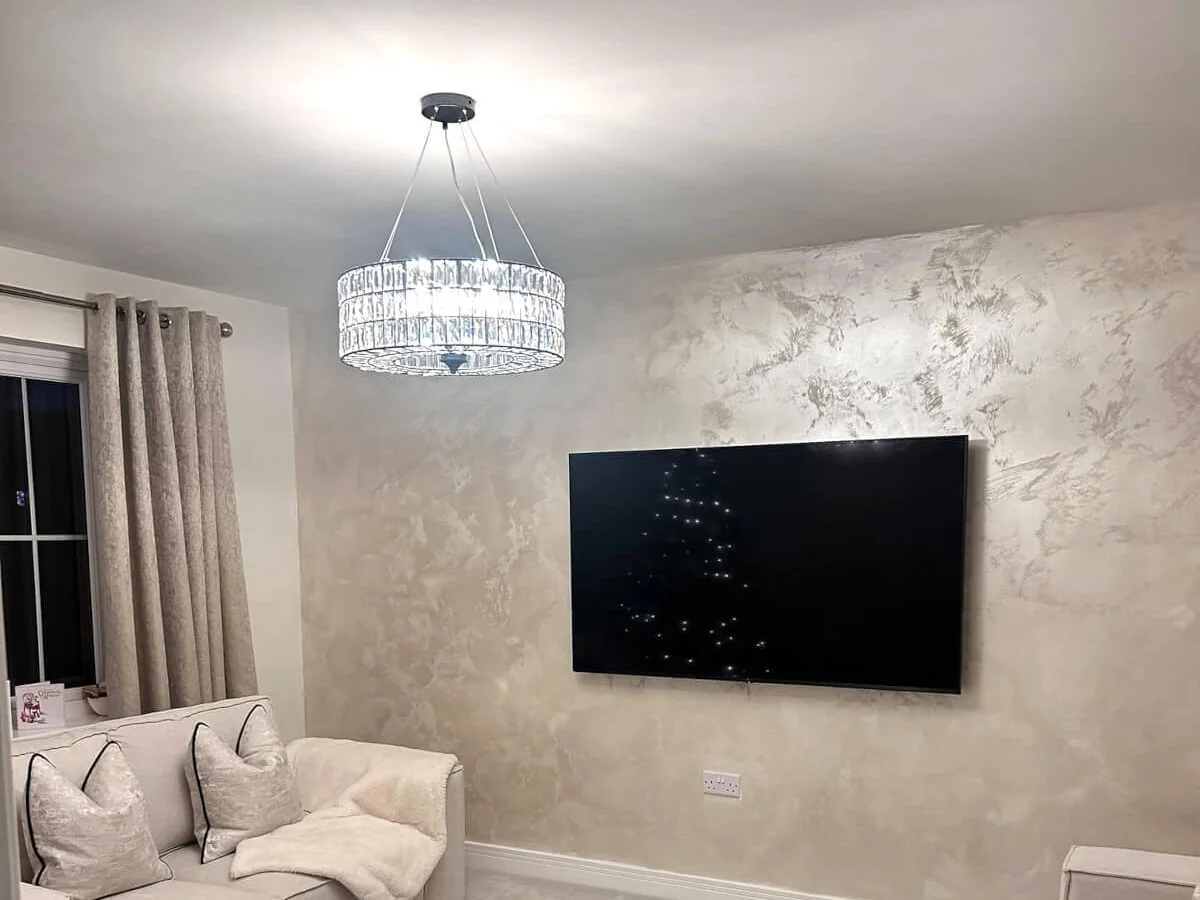 Living room walls painted cream after plastering in Newcastle by Tulip Decor